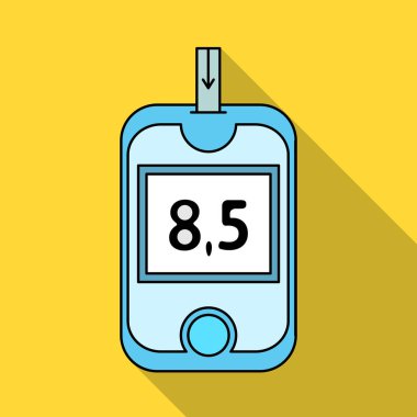 Kan şekeri düzeyini ölçmek için bir aygıt. Hastanın diyabet ile donatılması. Diyabet tek simge düz stil vektör simge stok çizimde.