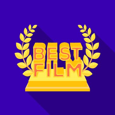 Altın heykel bir çelenk ve yazıt. En iyi film Ödülü. Düz stil vektör simge stok çizimde tek simge Film Ödülleri.