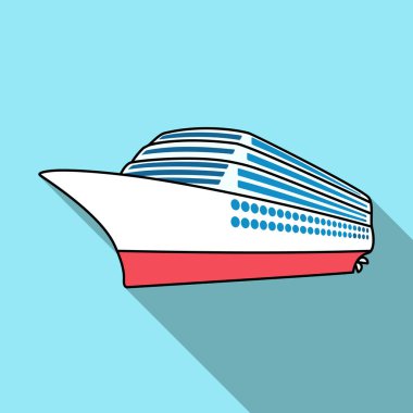 Büyük yolcu gemisi. Araç uzun mesafelerde seyahat eden çok sayıda insan için. Gemi ve su taşıma tek simge düz stil vektör simge stok çizimde.