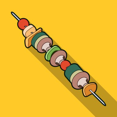 Bir şiş ızgara sebze. Açık havada yemek pişirmek için vejetaryen yemekler. Vejetaryen yemekleri simgesi düz stil vektör simge stok web çizimde tek.