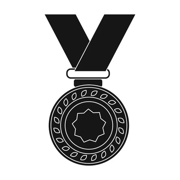 Zilveren medaille op een rood lint. De award voor de tweede plaats in de competitie. Awards en trofeeën enkel pictogram in zwarte stijl vector symbool stock illustratie. — Stockvector