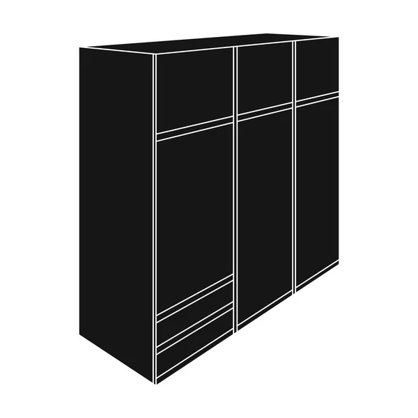 Un gran armario dormitorio con espejo y un montón de cajones y celdas. Muebles de dormitorio icono único en el símbolo de vector de estilo negro ilustración de stock . — Vector de stock