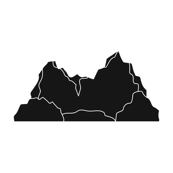 Montagna blu, sotto la quale scorre il fiume.Montagne diverse singola icona in stile nero vettore simbolo stock illustrazione . — Vettoriale Stock