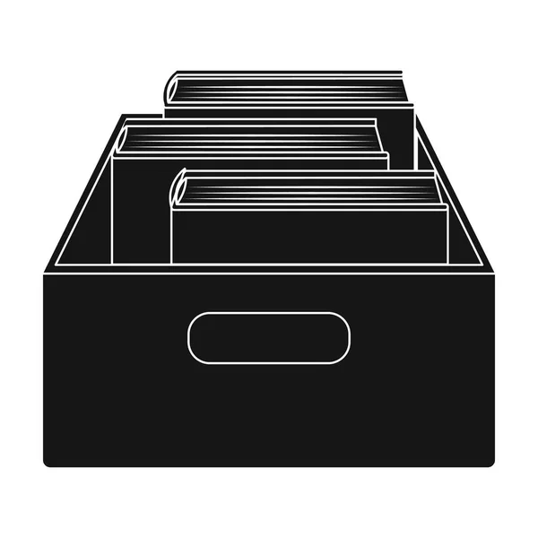 Livres dans l'icône de la boîte dans le style noir isolé sur fond blanc. Illustration vectorielle du symbole bibliothèque et librairie . — Image vectorielle