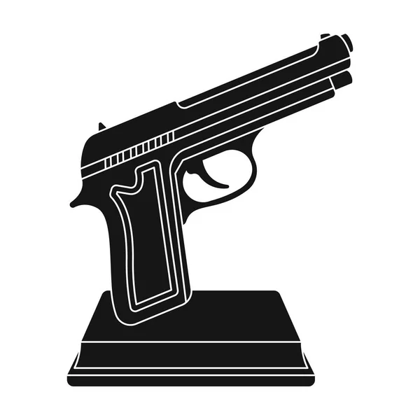 Pistola de ouro em stand.Award para melhor filme de crime. Filme concede ícone único em estilo preto símbolo vetorial ilustração estoque . — Vetor de Stock