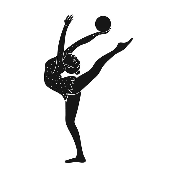 Mager meisje met bal in hand dansen sport dans. Het meisje houdt zich bezig met gymnastics.active sport één pictogram in zwarte stijl vector symbool stock illustratie. — Stockvector