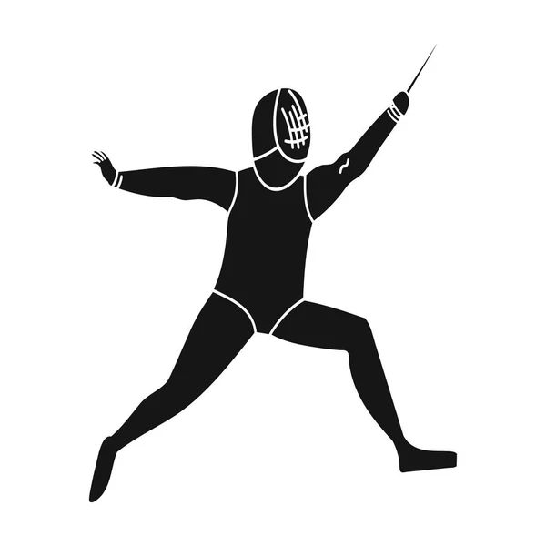 Den idrottsman outfiten med ett svärd. Fäktning tävlingar aktiv sport enda ikon i svart stil vektor symbol stock illustration. — Stock vektor