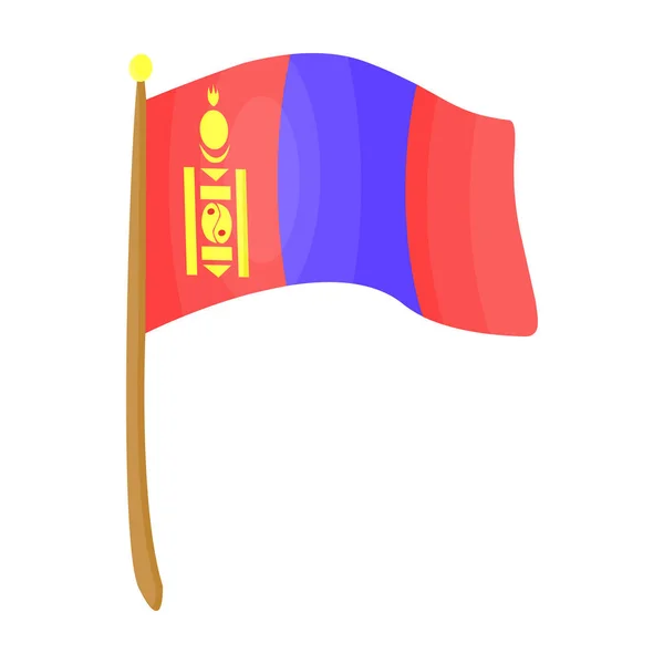 El tricolor en el stick.National bandera de Mongolia.Mongolia único icono en el estilo de dibujos animados vector símbolo stock illustration . — Archivo Imágenes Vectoriales