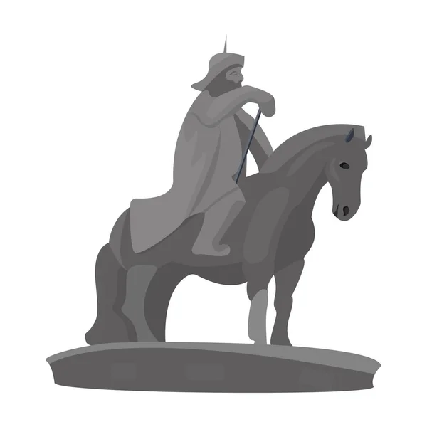 骑在马背上的蒙古军事纪念碑。雕像中的卡通风格矢量符号股票插画 Mongolia.Mongolia 单个图标. — 图库矢量图片