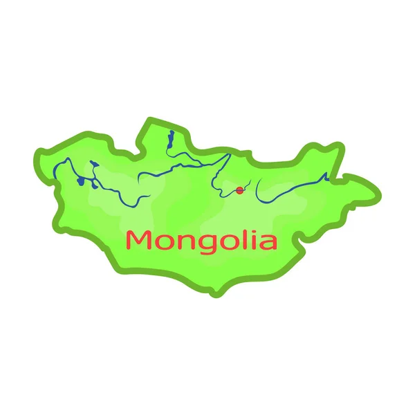 Zelená mapa Mongolia.Mongolia na mapě světa. Mongolsko jedna ikona kreslený styl vektor symbol akcií obrázku. — Stockový vektor