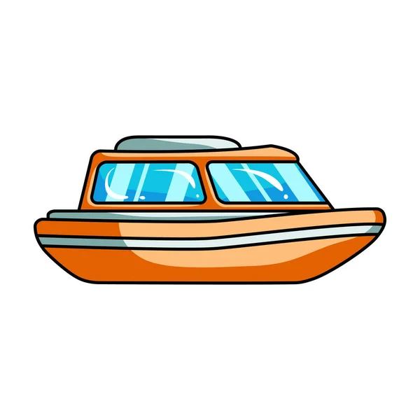 Orange räddningsbåt. Båt att rädda personer som drunknar. Fartyget och vatten transport enda ikon i tecknad stil vektor symbol stock illustration. — Stock vektor