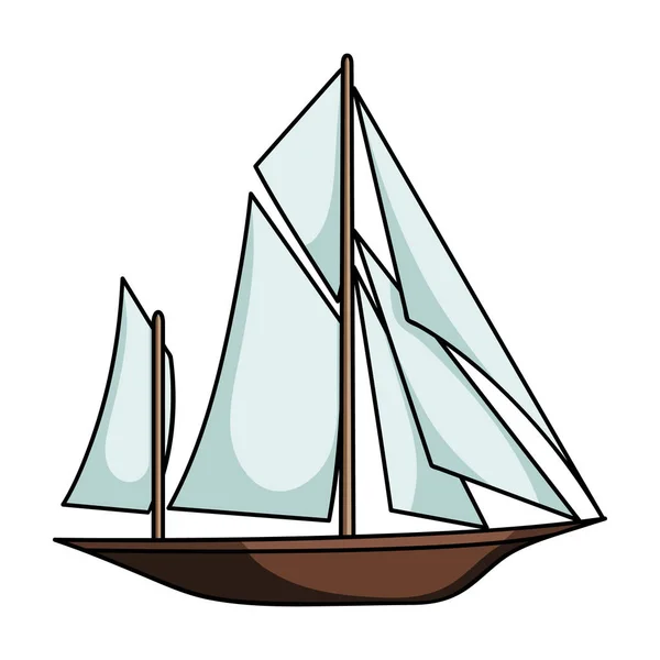 Урожай човен дослідників. Вітрильник, на якому Старовинні люди їздили по Earth.Ship і води транспорту одну піктограму мультфільму стиль вектор символ запас ілюстрації. — стоковий вектор