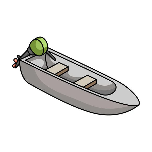 Small metal boat with motor for fishing.Boat for river or lake fishing.Ship and water transport single icon in cartoon style vector symbol stock illustration. — Stock Vector