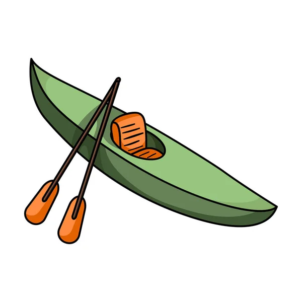 Kayak verde per la discesa su un fiume di montagna.Trasporto acqua sportivo.Trasporto nave e acqua singola icona in stile cartone animato simbolo vettore stock illustrazione . — Vettoriale Stock
