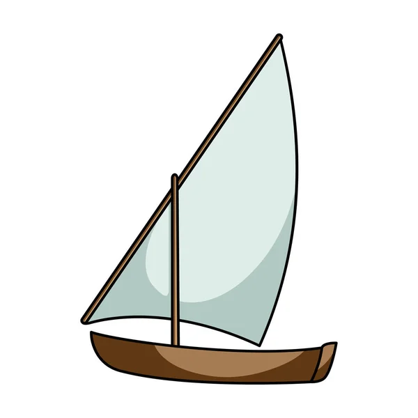 小河航行的乐趣。通过风航行的小船。船和水运输的卡通风格矢量符号股票插画的单个图标. — 图库矢量图片
