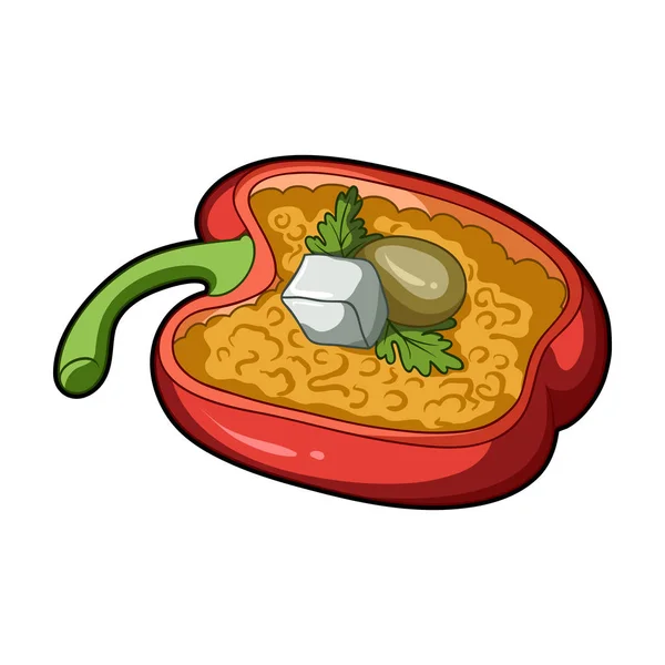 Rote Paprika gefüllt mit Gemüse.gesunde vegetarische Geschirr.vegetarische Gerichte einziges Symbol im Cartoon-Stil Vektor-Symbol Stock Illustration. — Stockvektor
