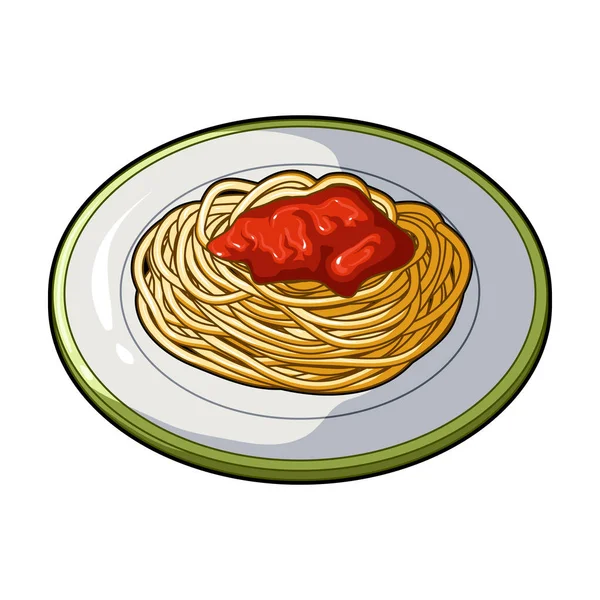 Le plat dans lequel spaghettis de blé avec sauce rouge.Plat principal végétarien.Plats végétariens icône unique dans le style de dessin animé vectoriel symbole illustration de stock . — Image vectorielle