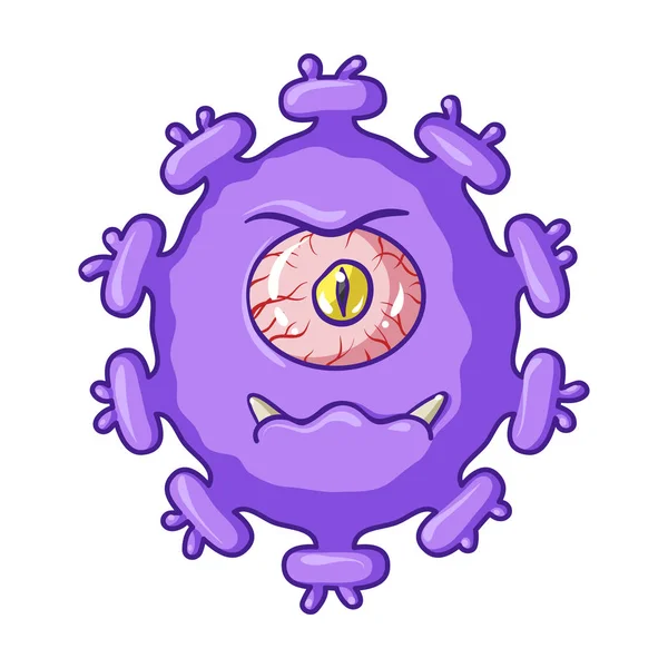 Ícone de vírus roxo no estilo dos desenhos animados isolado no fundo branco. Vírus e bactérias símbolo estoque vetor ilustração . —  Vetores de Stock