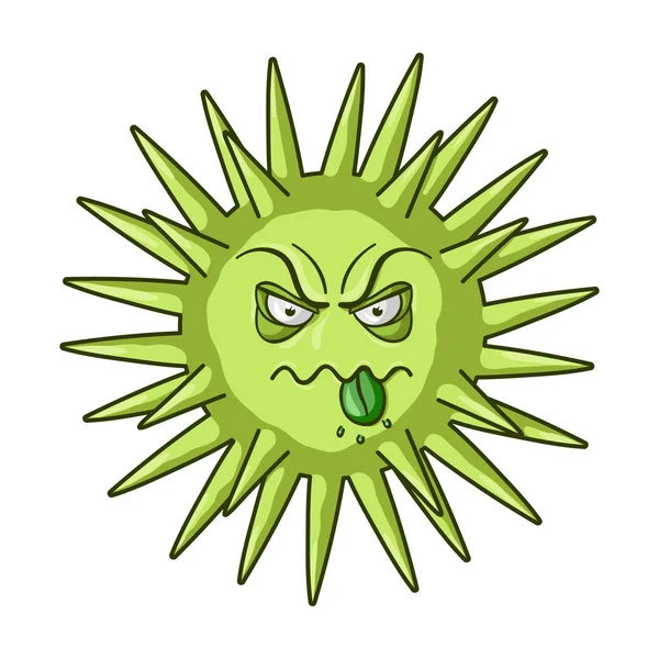 Icône de virus vert dans le style dessin animé isolé sur fond blanc. Illustration vectorielle du symbole virus et bactéries . — Image vectorielle