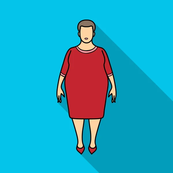 Mujer gorda en un vestido rojo.Una mujer gorda debido a la diabetes.Diabetes único icono en el estilo plano símbolo vectorial stock illustration . — Archivo Imágenes Vectoriales