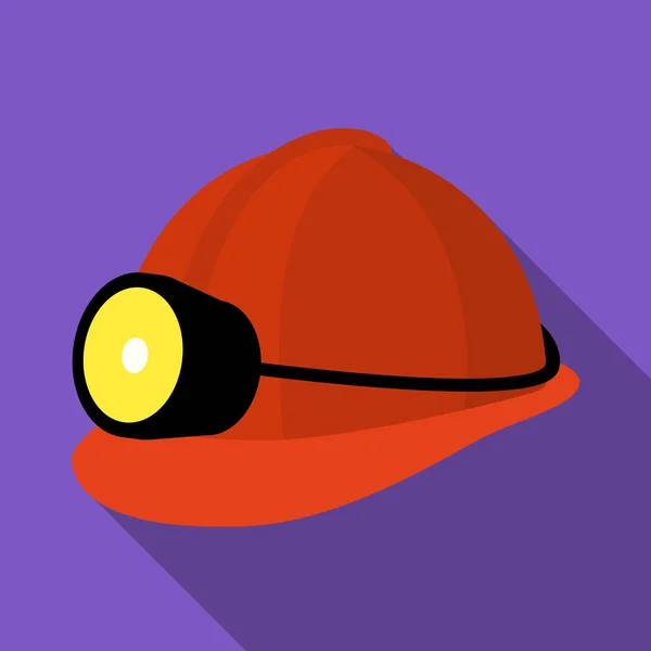 El casco de un minero con una linterna. Excavadora de engranajes para la protección contra las piedras. Icono único de la industria minera en el símbolo de vectores de estilo plano ilustración de stock . — Vector de stock