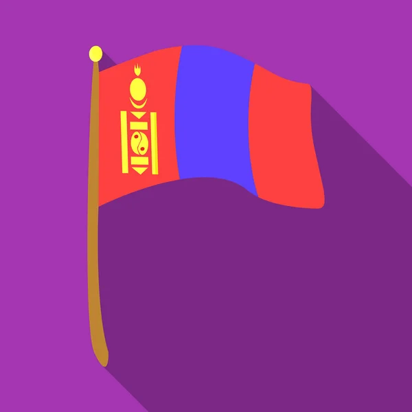 Il tricolore sul bastone.Bandiera nazionale della Mongolia.Mongolia icona singola in stile piatto simbolo vettoriale stock illustrazione . — Vettoriale Stock