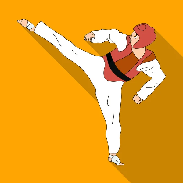 Taekwondo luchador en blanco kimono y deportes de protección roja. Deportes olímpicos icono único en el estilo plano símbolo vectorial stock illustration . — Vector de stock