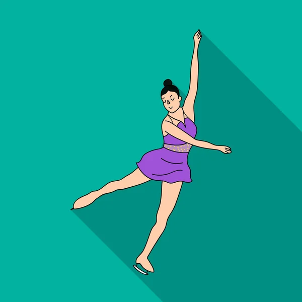 Meisje in paarse jurk dansen op skates op ijs. Atleet figuur skaters. Olympische sporten enkel pictogram in vlakke stijl vector symbool stock illustratie. — Stockvector