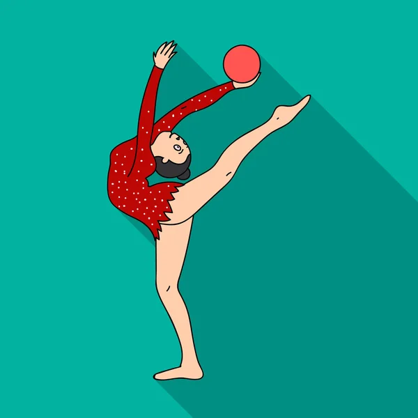 Skinny girl with ball in hand dancing sports dance. The girl is engaged in gymnastics.Olympic sports single icon in flat style vector symbol stock illustration.