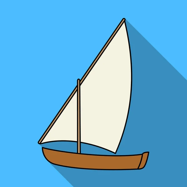 Lilla floden segling för skojs skull. Den båt som seglar genom vinden. Fartyget och vatten transport enda ikon i platt stil vektor symbol stock illustration. — Stock vektor