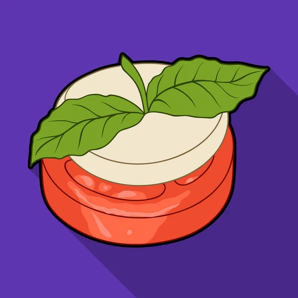 Sandwich vegetarische cuisine.hamburger tomate und käse mit einem blatt mint.vegetarische gerichte einzige symbol im flachen stil vektorsymbol stock illustration. — Stockvektor