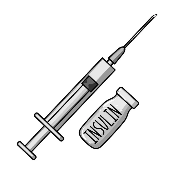 Шприц і пляшка інсуліну. Медикаменти для лікування діабету. Однозначна іконка діабету в монохромному стилі Векторні символи стокова ілюстрація . — стоковий вектор