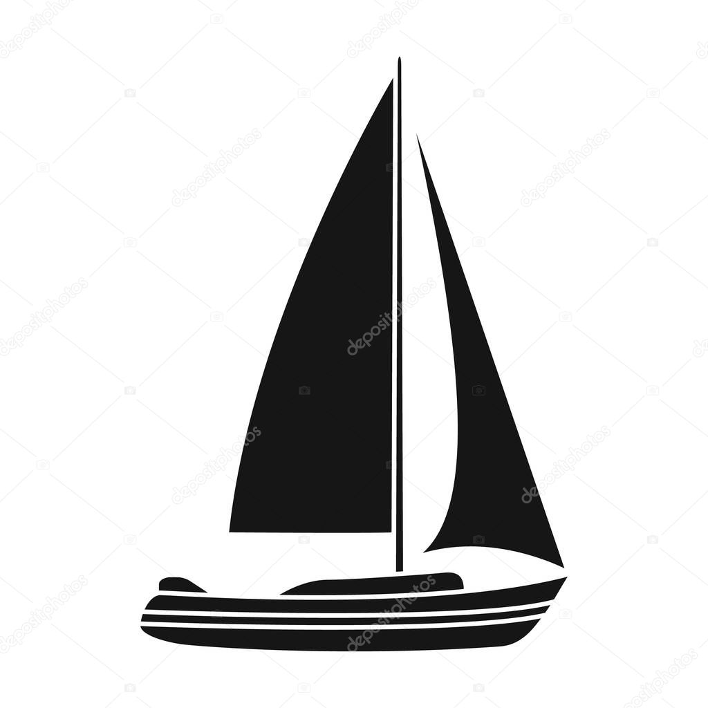 Sailboat for sailing.Boat to compete in sailing.Ship and water transport single icon in black style vector symbol stock illustration.