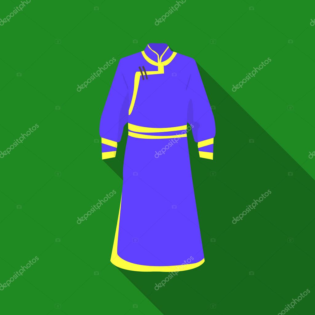 Blue Bathrobe of Mongolians.Fragment nominalnog clothes of Mongolia.Mongolia single icon in flat style vector symbol stock web illustration.