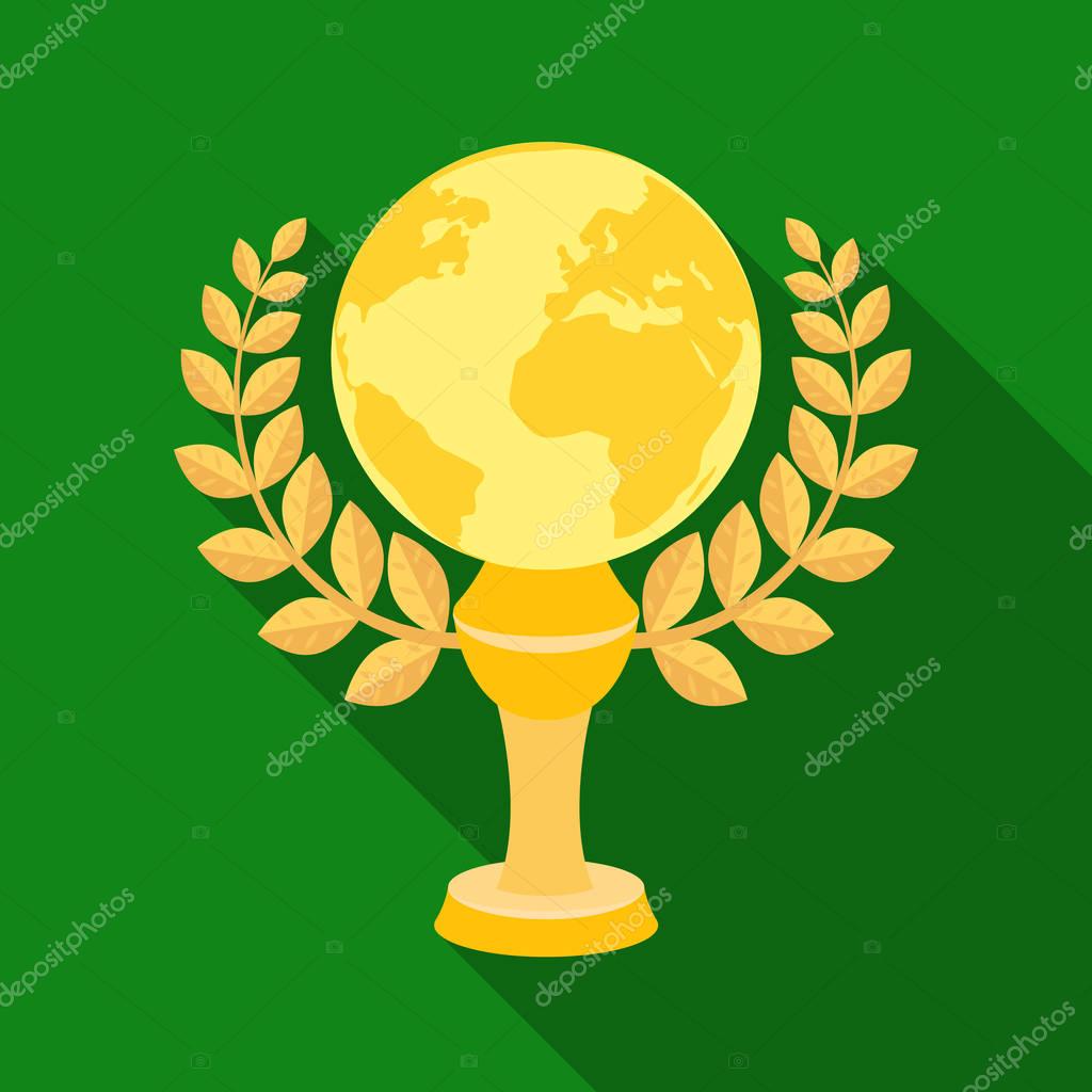 Golden planet with a wreath.The trophy for the best film about the Earth.Movie awards single icon in flat style vector symbol stock web illustration.