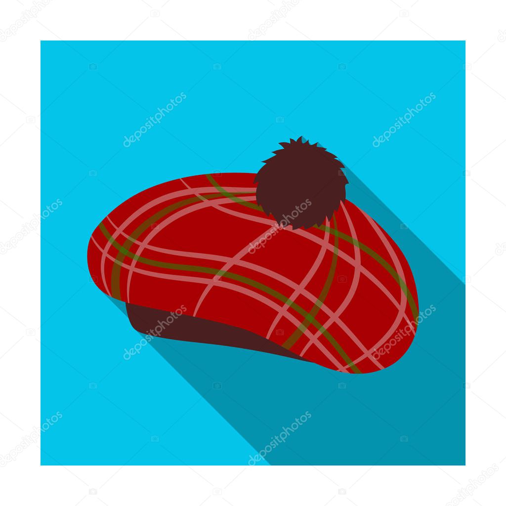 Scottish traditional cap icon in flat design isolated on white background. Scotland country symbol stock vector illustration.
