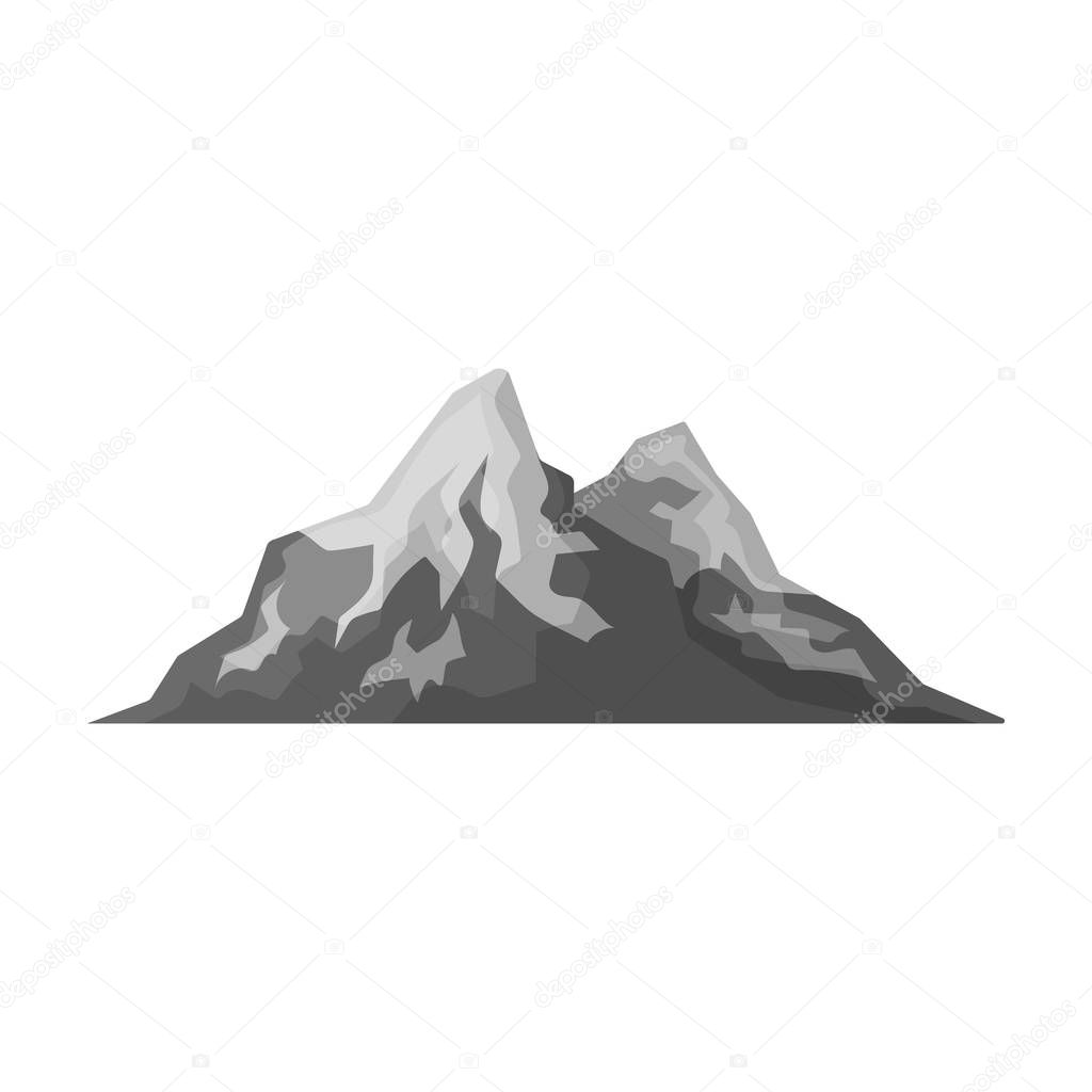 Sharp mountains, on the tops of which the snow melts.Different mountains single icon in monochrome style vector symbol stock illustration.