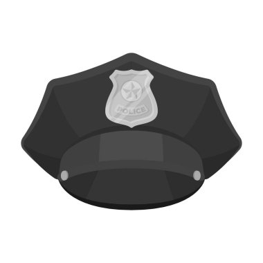 Polis kutsal kişilerin resmi içinde tek renkli stil beyaz arka plan üzerinde izole kap. Polis sembol stok vektör çizim.