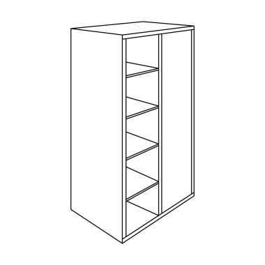 Kabine ışık depo gözleri ve ayna ile. Bayan giyim gardırop. Yatak Odası Mobilya tek simge anahat stili vektör simge stok çizimde.