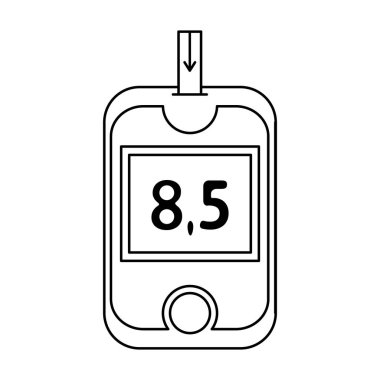 Kan şekeri düzeyini ölçmek için bir aygıt. Hastanın diyabet ile donatılması. Anahat stili vektör simge stok çizimde diyabet tek simge.