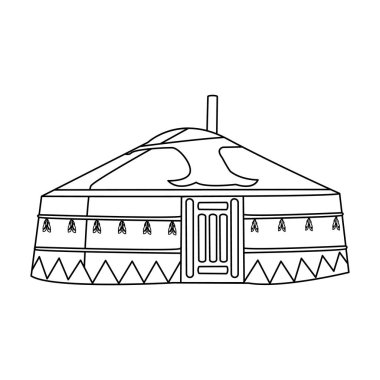 Moğol desenleri çadırda. Moğol çadır. Antik Mongols.Mongolia tek simge anahat stili vektör simge stok çizimde konut.