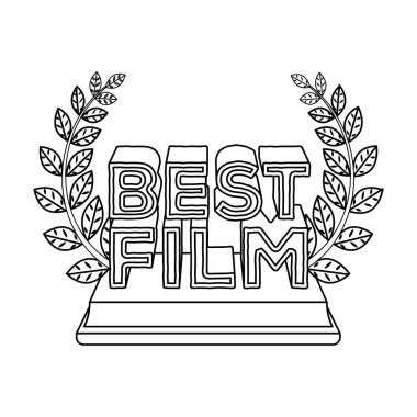 Altın heykel bir çelenk ve yazıt. En iyi film Ödülü. Anahat stili vektör simge stok çizimde tek simge Film Ödülleri.