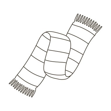 Güzel iki tonlu eşarp. Eşarp ile onu üstünde belgili tanımlık etraf ipleri. Anahat stili vektör simge stok çizim simgesini tek eşarp ve şal.