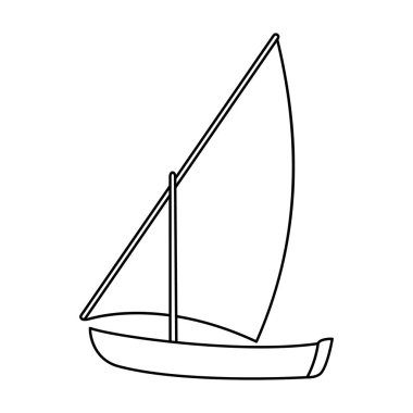 Eğlenmek için yelken Nehri. Rüzgara yelken tekne. Gemi ve su taşıma tek simge anahat stili vektör simge stok çizimde.