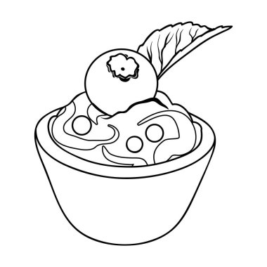 Vejetaryen tatlı. Vejetaryenler dondurma için bir çikolata Kupası ve yaban mersini. Vejetaryen yemekleri anahat stili vektör simge stok çizim simgesini tek.