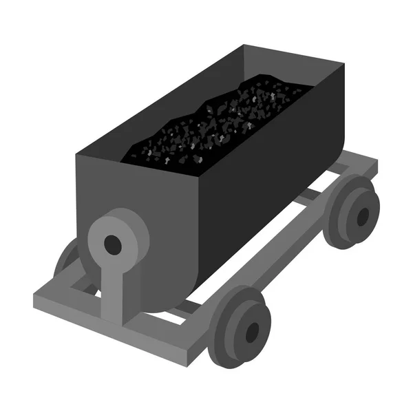 The red cart on wheels for lifts minerals from deep mines.Mine Industry single icon in monochrome style vector symbol stock illustration. — Stock Vector