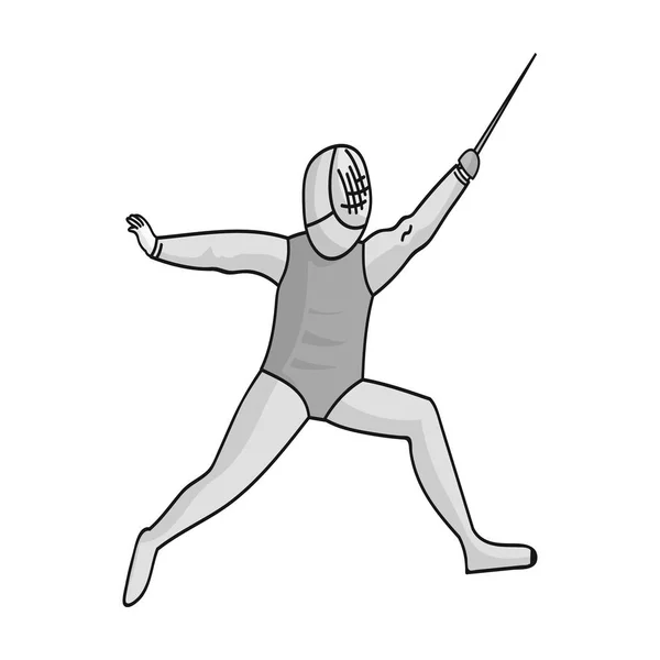 Η στολή του αθλητή με ένα σπαθί. Αγώνες ξιφασκίας. Ολυμπιακά αθλήματα ενιαία εικονίδιο στη μονόχρωμη στυλ διάνυσμα σύμβολο μετοχής εικονογράφηση. — Διανυσματικό Αρχείο