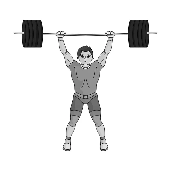 Ισχυρή αρσιβαρίστας ανεβάζει τον πήχη στο γυμναστήριο. Ο αθλητής σηκώνει ένα τεράστιο βάρος. Ολυμπιακά αθλήματα ενιαία εικονίδιο στη μονόχρωμη στυλ διάνυσμα σύμβολο μετοχής εικονογράφηση. — Διανυσματικό Αρχείο