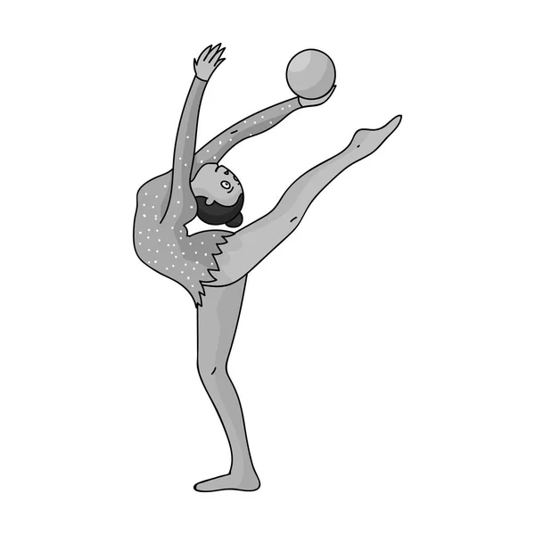 Skinny girl with ball in hand dancing sports dance. The girl is engaged in gymnastics.Olympic sports single icon in monochrome style vector symbol stock illustration.
