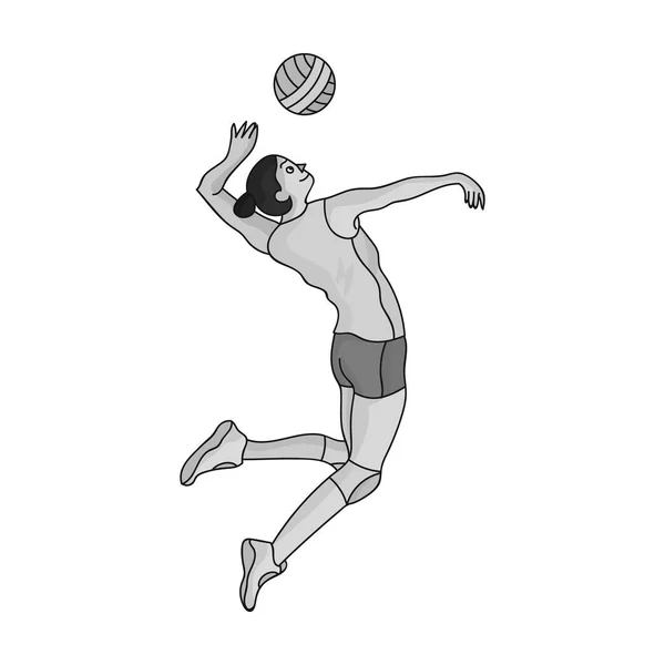 Wysoki sportowiec gra siatkówka. Gracz wyrzuca piłkę. Olympic sports pojedyncza ikona w monochromatyczne styl wektor symbol ilustracji. — Wektor stockowy